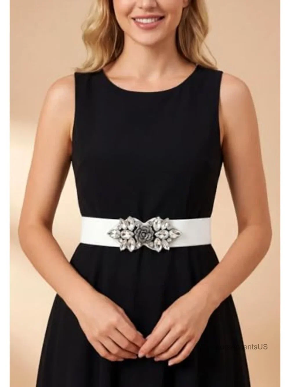 Wide Stretch Elastic Rhinestone Belt with Snap Buckle